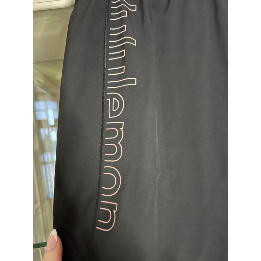 NWOT Lululemon Black Athletic Shorts Size S (6) with Rose Gold Pink Logo - Picture 2 of 3